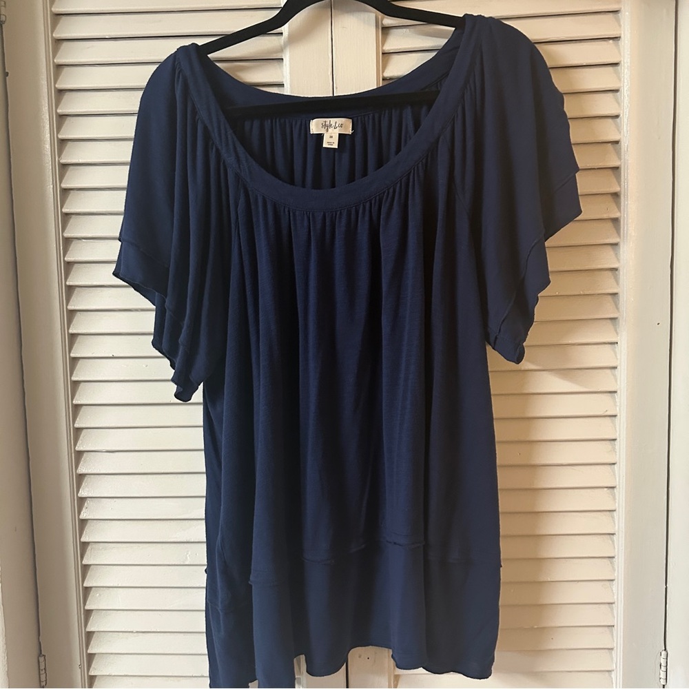 Style & Co. | Navy Blue Flutter Sleeve Casual Dressy Top | Size 2X